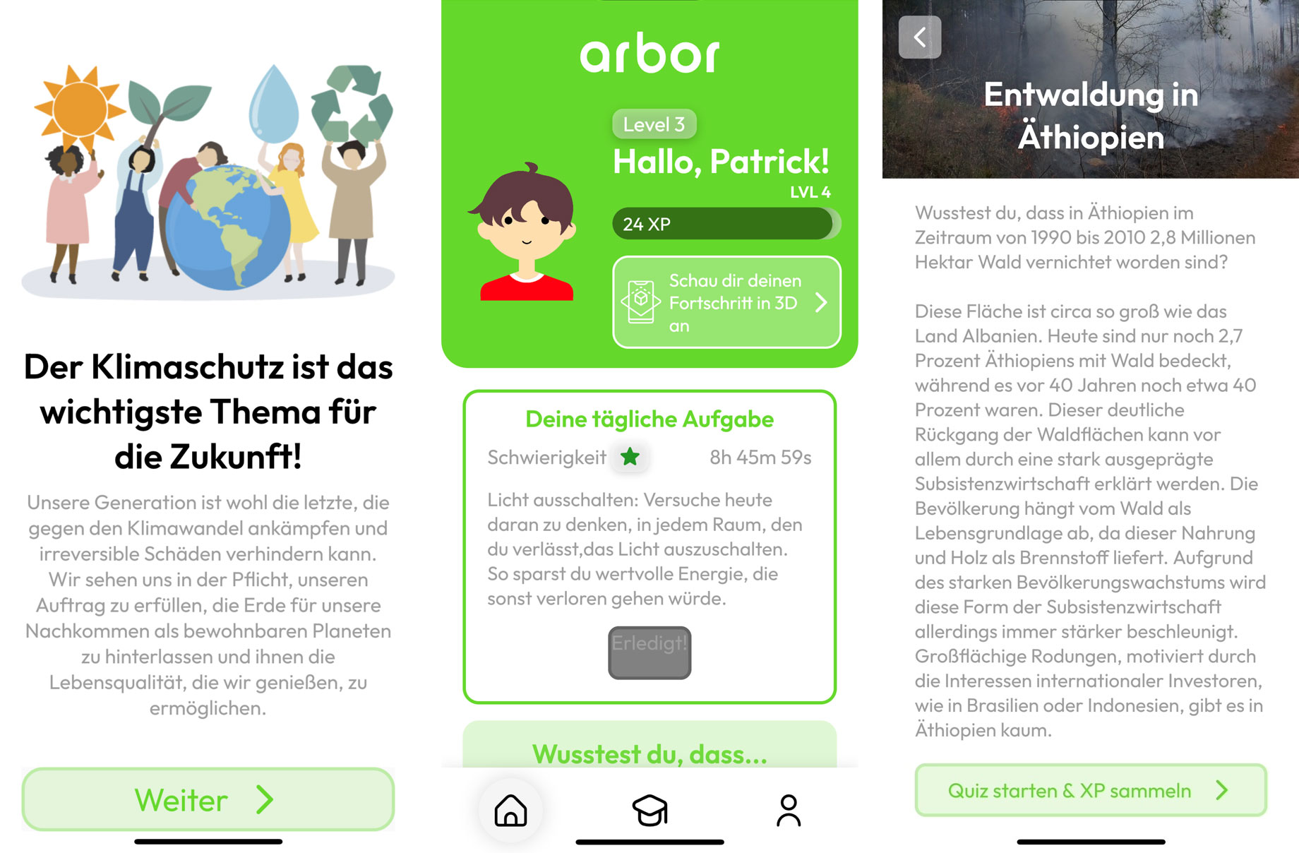 Screenshots aus der App "ARbor"