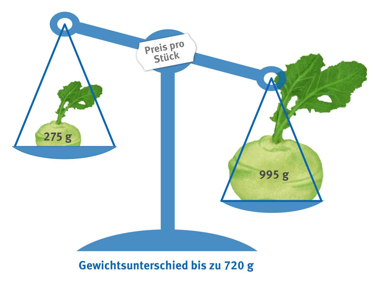 Gewichtsspanne Kohlrabi zum Einheitspreis pro Stück