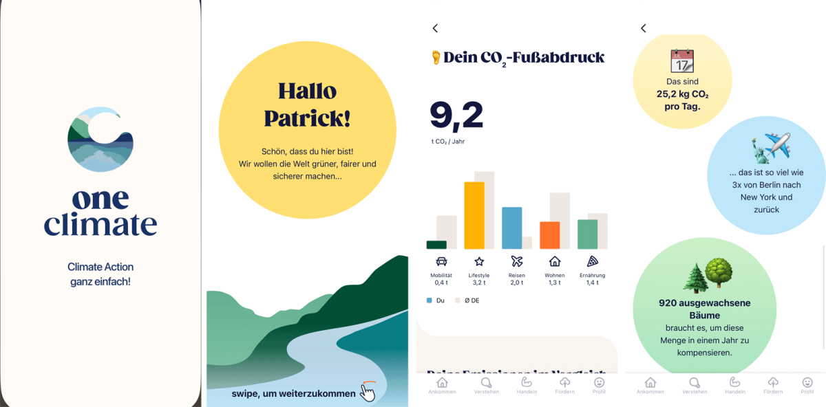 Screenshots der Smartphone-App OneClimate