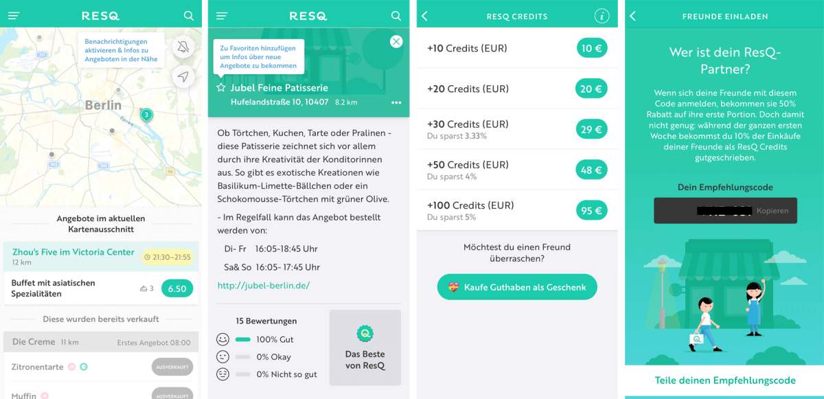 Beispielhafte Screenshots der App ResQ Club