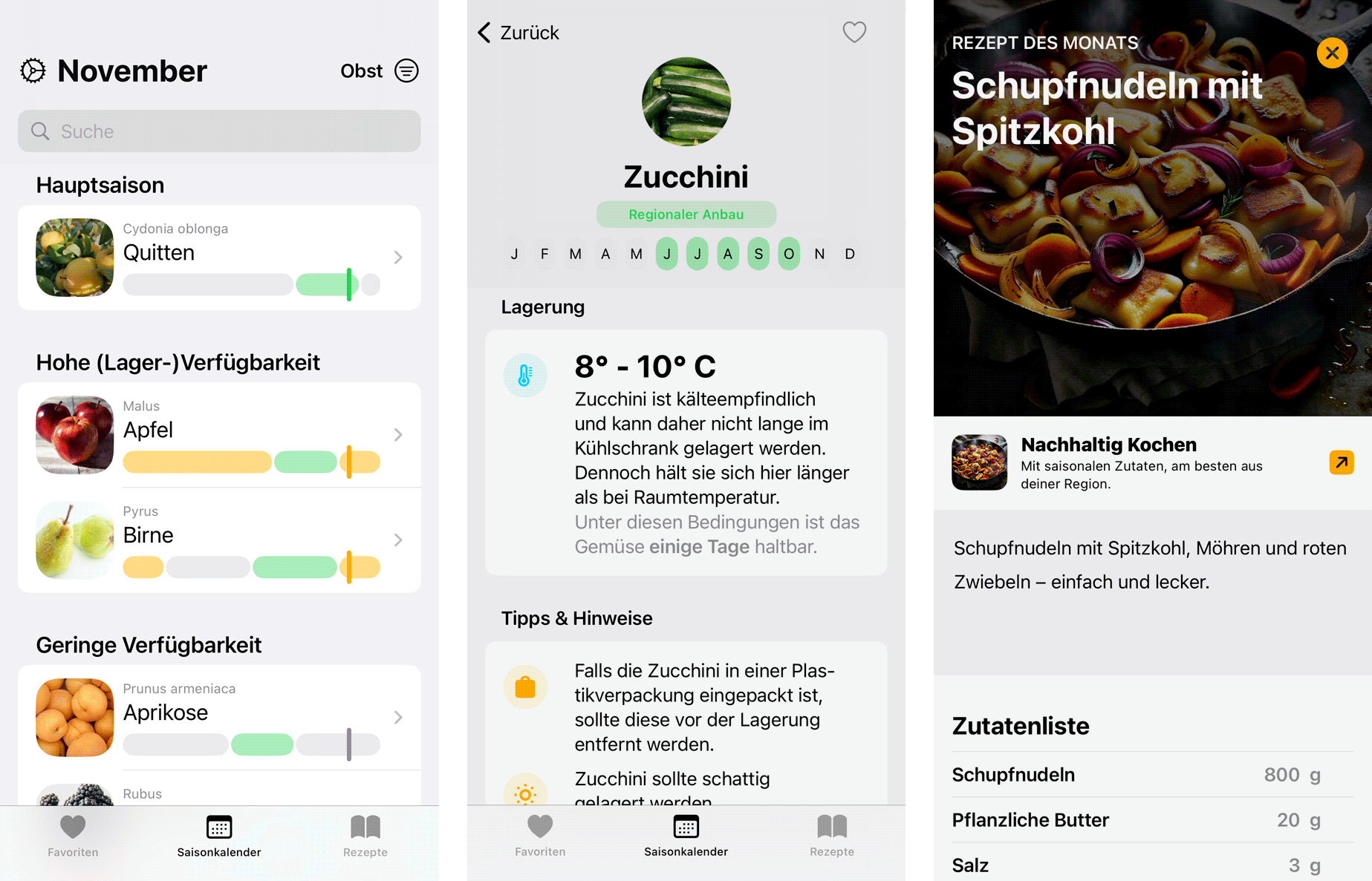 Screenshots der App "Saisonkalender: Obst & Gemüse"